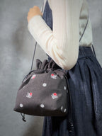 -Noël Bloom-ノエルに咲く刺繍巾着バッグ 【グレー】