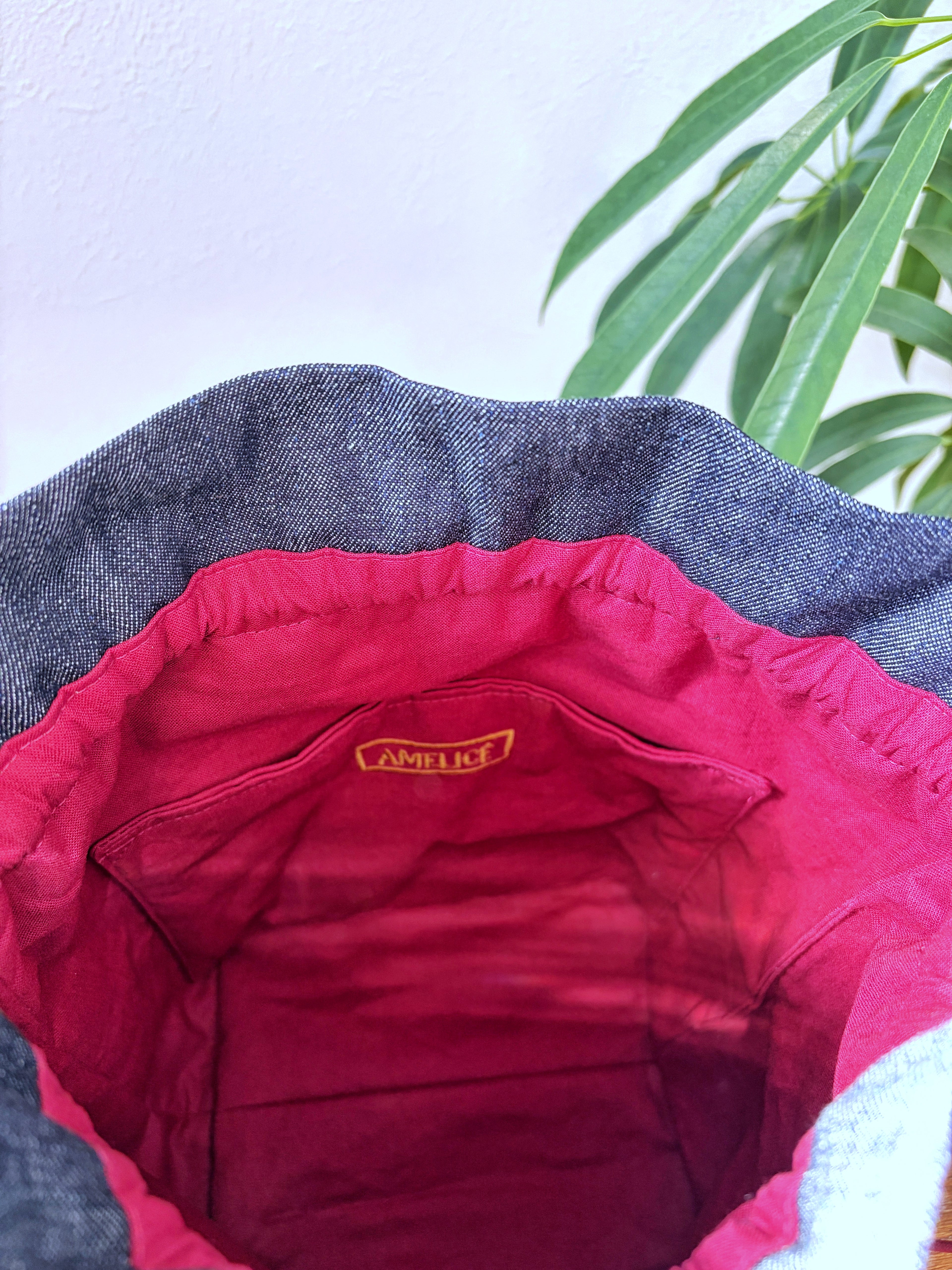 -Noël Bloom-ノエルに咲く刺繍巾着バッグ 【デニムブルー】